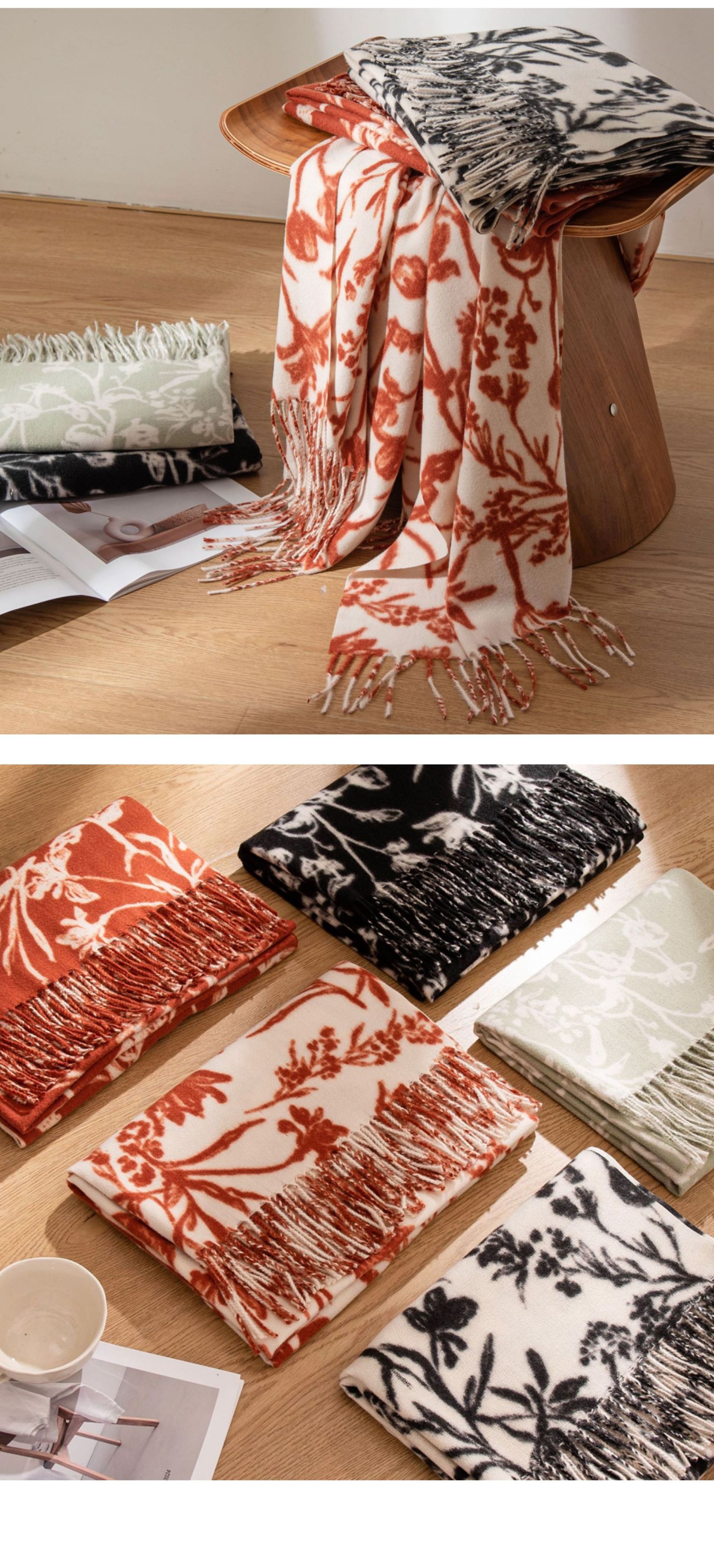 跨境2025秋冬新款韩版甜妹风印花围巾女保暖加厚仿羊绒网红款围脖详情19