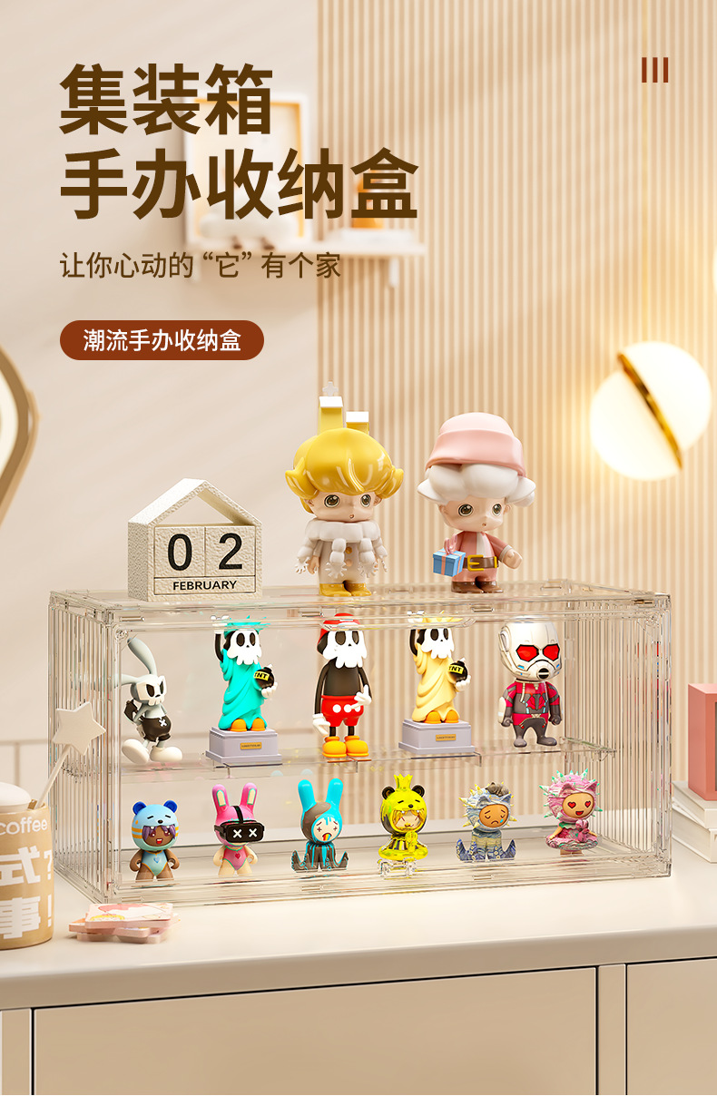 盲盒集装箱收纳盒防尘加厚透明亚克力展示架泡泡玛特手办展示盒详情1