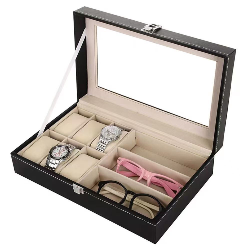 Watch and glasses integrated storage box, pu leather, simple, exquisite and elegant, multi-functional jewelry organization and display box pic 7