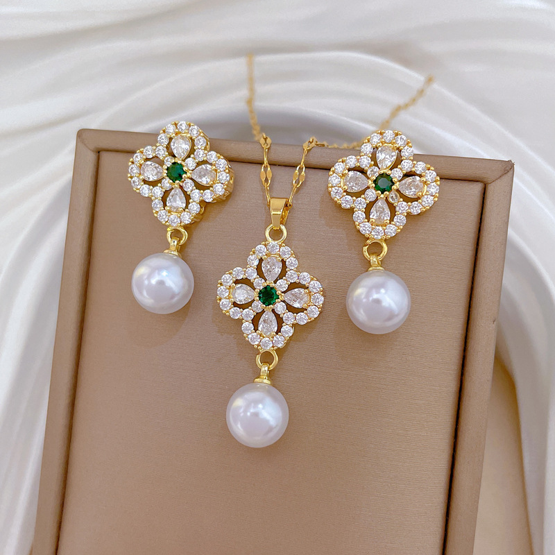 【套装】跨境时尚气质轻奢满锆精致元素风铜微镶耳环项链套装组合详情48