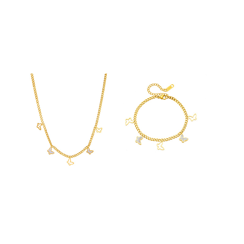 跨境热销不锈钢星星蝴蝶四叶草爱心项链手链套装  钛钢不掉色18k首饰套装详情4