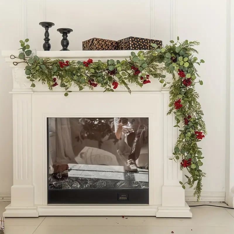 跨境气氛布置装饰藤条仿真绿植松针红果圣诞摆件家居装饰仿真藤条详情1