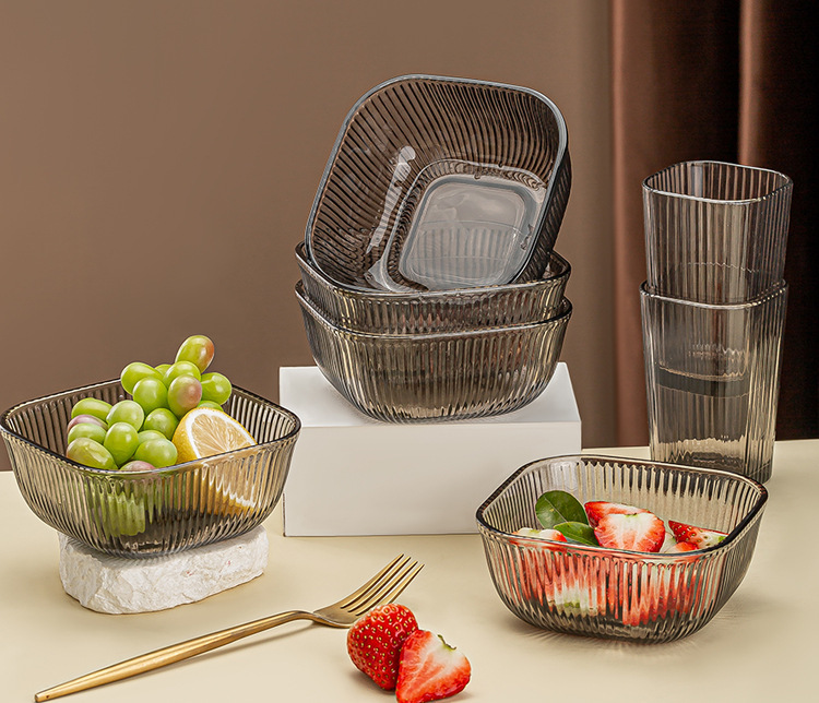 Glass bowl opening event Gift promotion: Vertical patterned glass cups and bowls, household water cups, dessert salad bowls, two-piece set pic 11