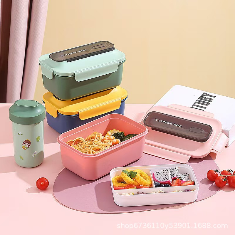 Plastic student lunch box with water cup, tableware, bento box, fruit salad, office worker lunch box that can be heated pic 3
