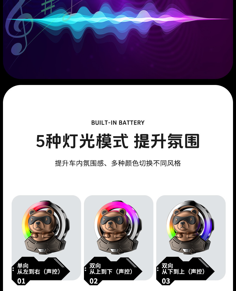 The new car features cute bear ambient lights, air outlets, car aroma diffusers, interior accessories, rhythm lights, and illuminated decorative items pic 10