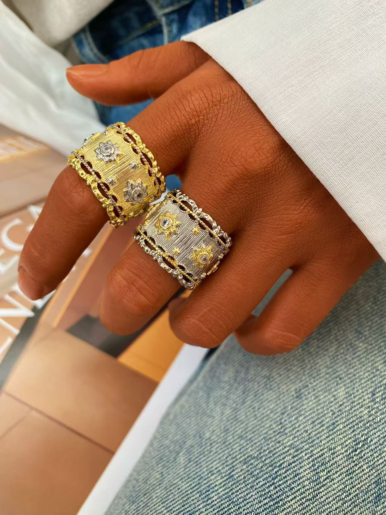 Medieval court-style brushed craftsmanship, high-end vintage cloche ring bracelet, fashionable, exquisite and trendy set pic 2