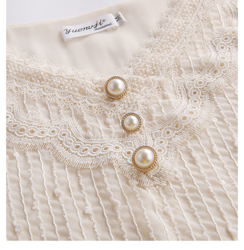 秋季新款长袖雪纺衫漂亮小衫气质上衣女蕾丝v领打底衫详情24