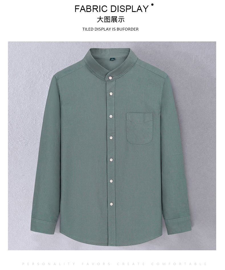 New pure cotton stand-up collar Oxford fabric long-sleeved shirt for men, spring and autumn casual solid-color all-cotton no-iron shirt for men pic 15