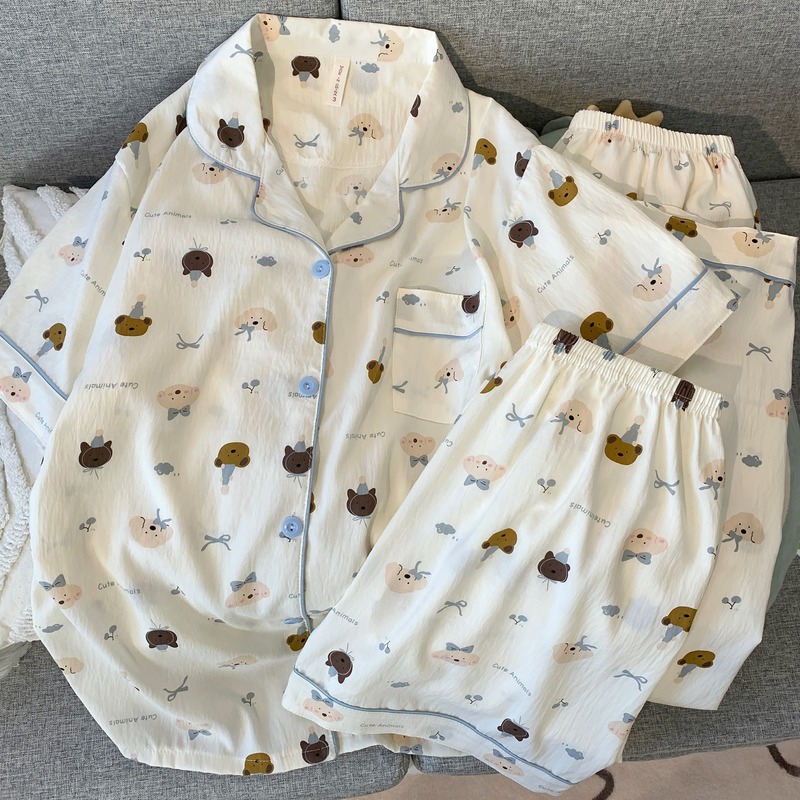 日系软萌小熊睡衣女短袖夏季可爱三件套家居服可外穿套装厂家批发详情10