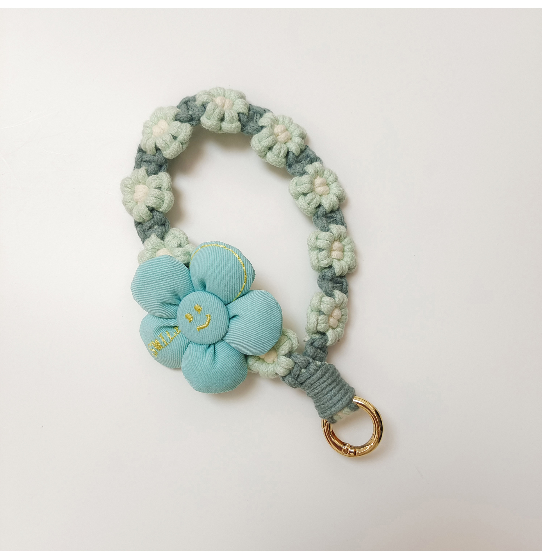 日韩可爱手工编织花朵钥匙扣手机挂件立体花花手腕挂绳手作礼品女详情26