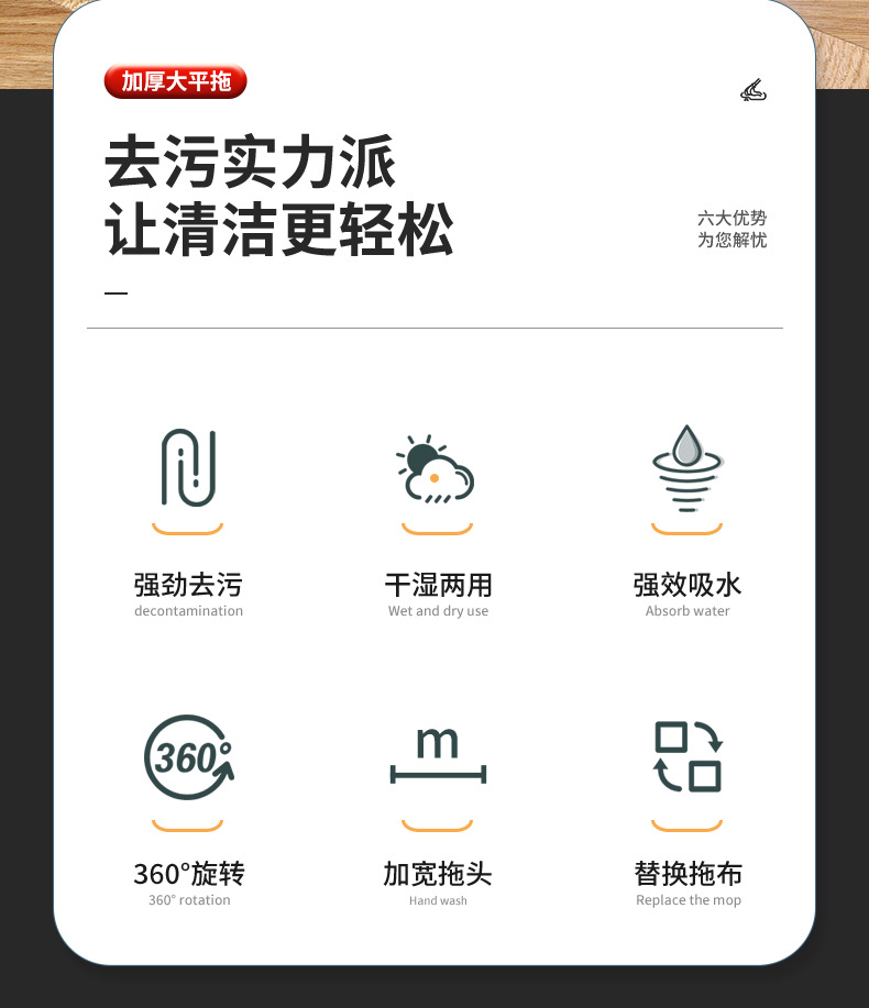 红黑耐脏平板拖把一拖净家用大号懒人拖布墩布拖地拖把布套式尘推详情2