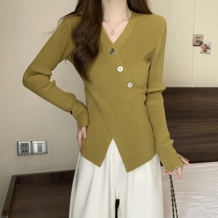 秋装女装V领毛衣套头针织衫设计感显瘦内搭秋季毛衣女外贸开衫女详情3