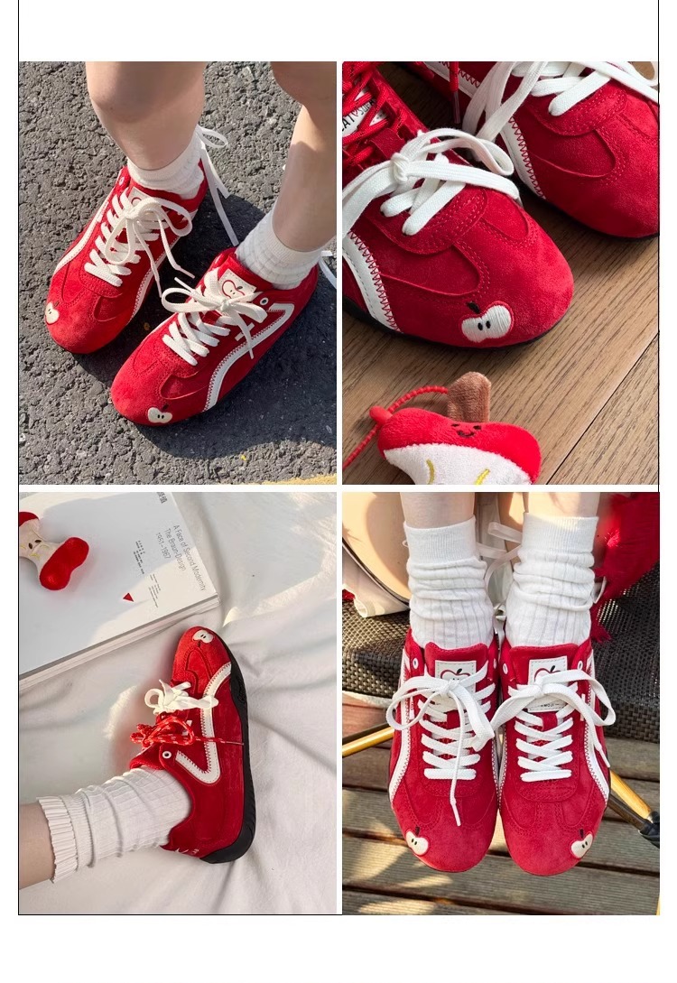 新款厚底增高红色苹果系带德训鞋复古时尚百搭阿甘运动休闲鞋女详情11