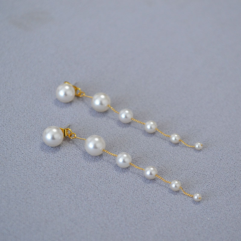 日韩小众简约气质渐变大小珍珠流苏925银针耳环长款设计感耳饰女详情7