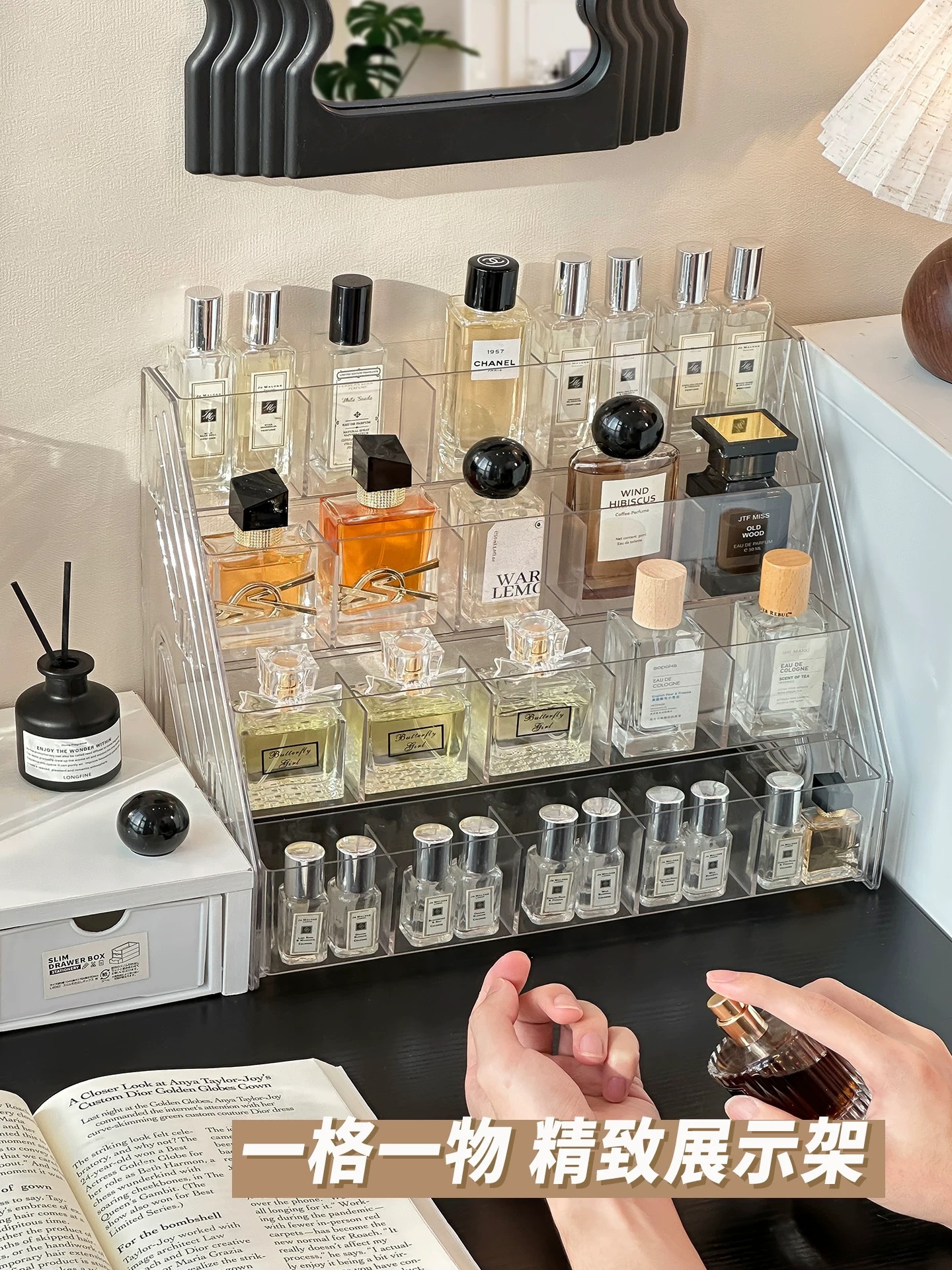 Stepped perfume display stand, desktop cosmetics storage box, skin care product rack, acrylic multi-layer lipstick rack pic 5
