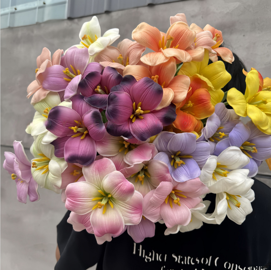 PU开口笑郁金香仿真假花手感保湿婚庆用花摄影道具装饰摆件仿真花详情2