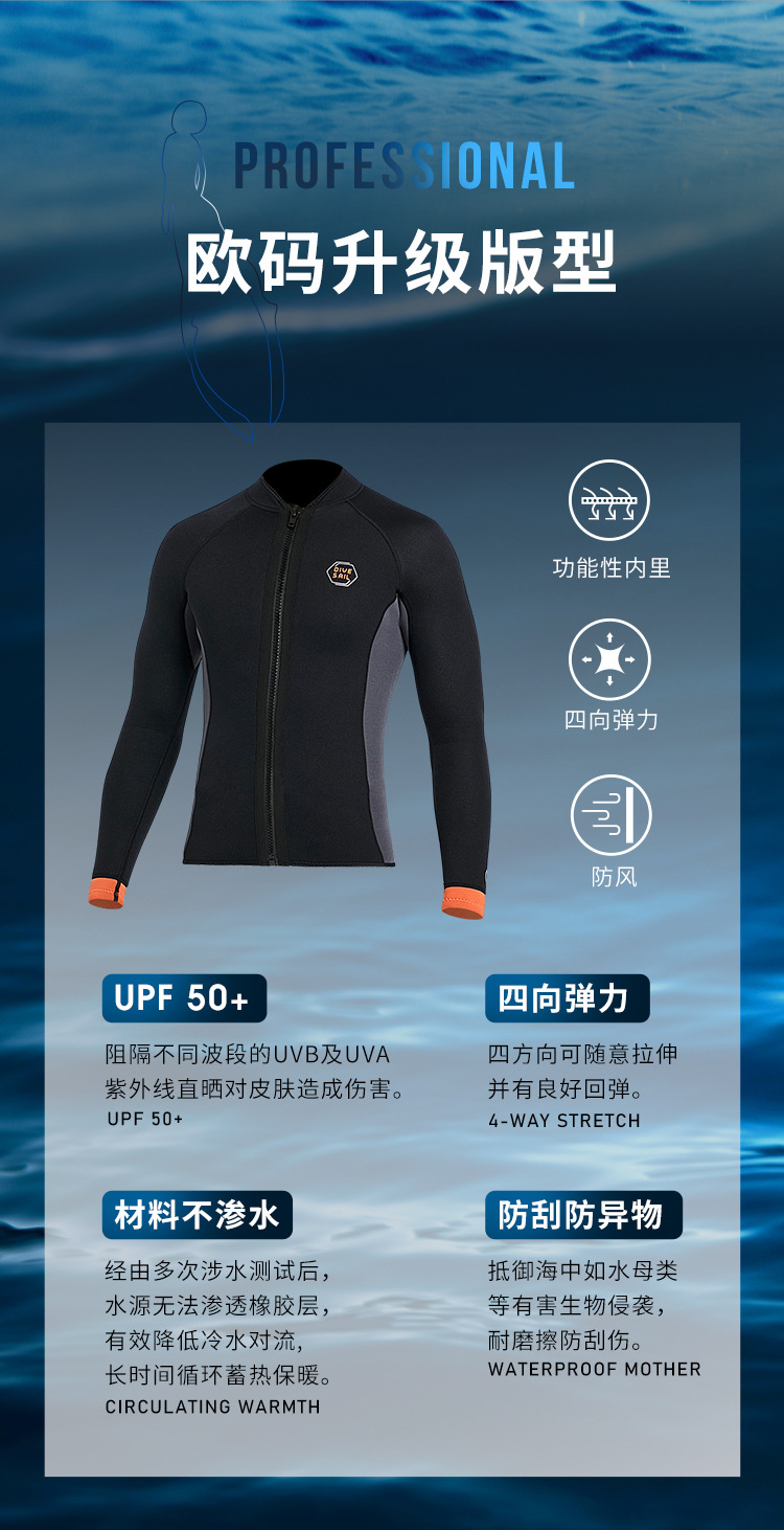 亚马逊潜水服3MM长袖分体保暖潜水衣欧美大码浮潜冬泳防寒冲浪服详情5