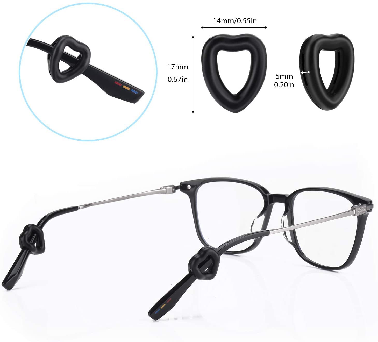 Cross-border bestseller 12 pairs of heart-shaped silicone anti-slip ear tips, comfortable anti-slip fixed ear pads, and eyeglass foot tips to prevent detachment pic 2