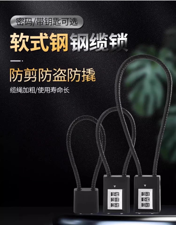 多种功能的钢丝绳密码挂锁钢缆挂锁柜子文件柜长挂锁钢丝锁软绳锁详情1