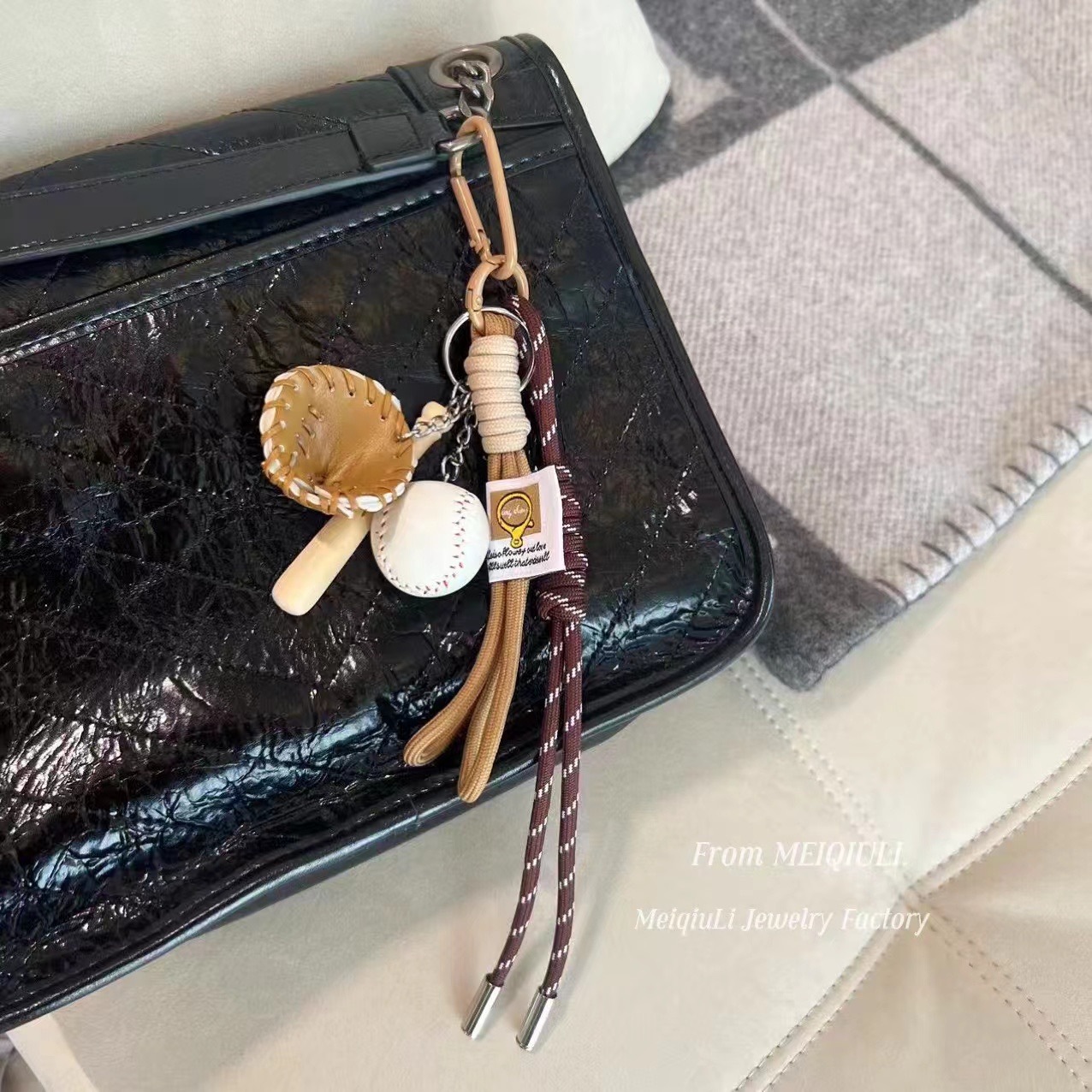 This is the same style baseball bag woven rope pendant as the Instagram blogger, featuring a high-end MIU series bag hanging rope and keychain decoration pic 47