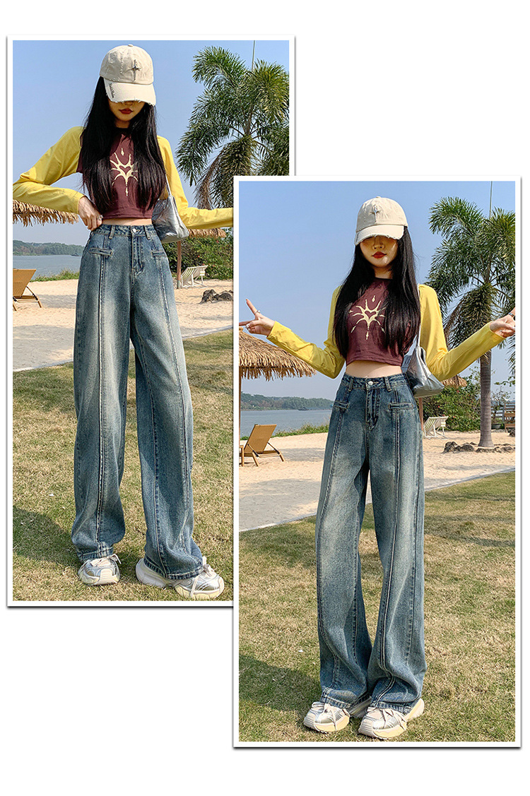 The new high-waisted, loose-fitting straight-leg jeans for women in the spring of 2024 are fashionable and versatile pic 18