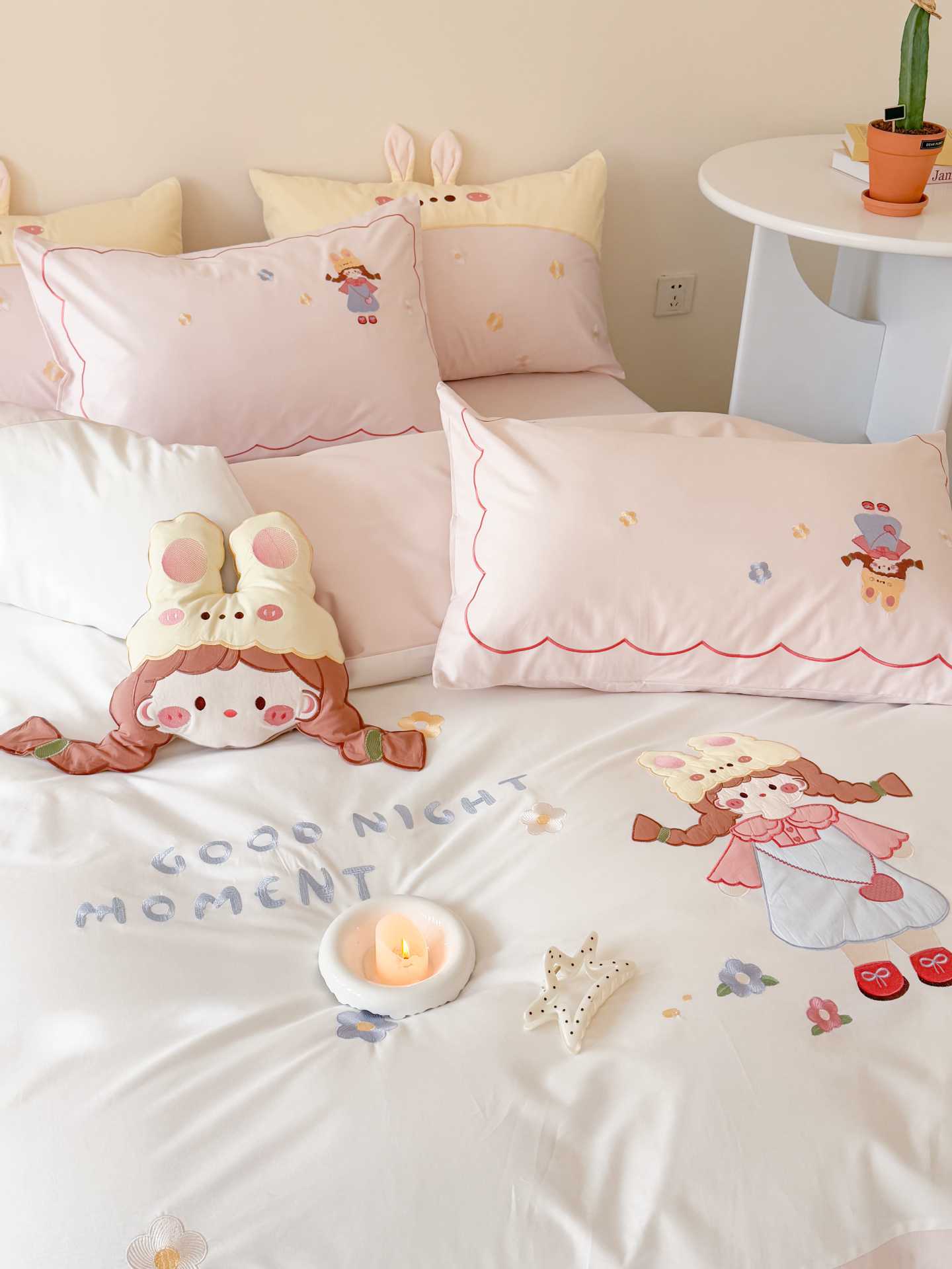 儿童卡通可爱刺绣水洗棉三四件套被套床单公主女孩床上用品详情8