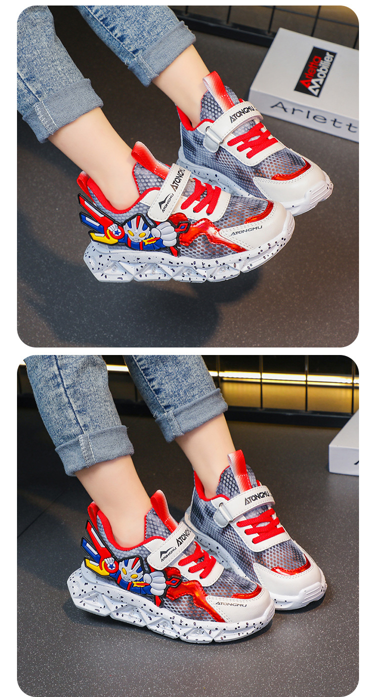 批发带灯儿童运动鞋男2025春秋新款皮面防水男童鞋中小童跑步鞋详情11