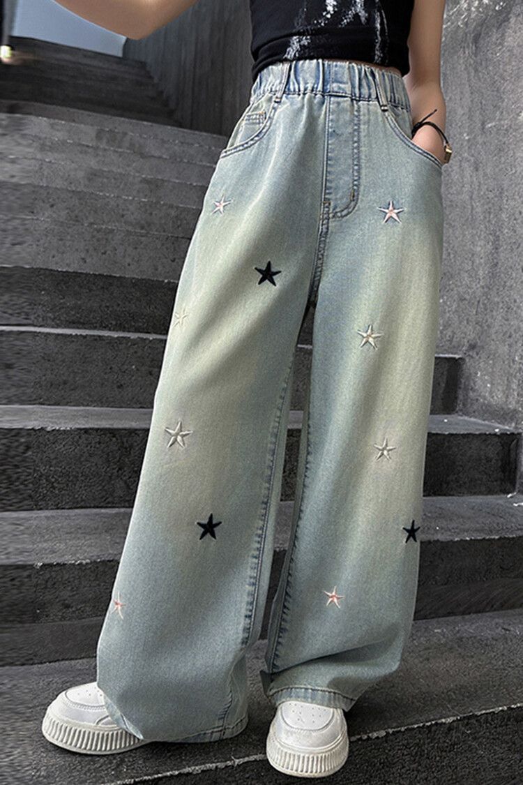 女童牛仔裤子春秋新款网红中大童宽松女孩单裤春秋夏季直筒阔腿裤详情5