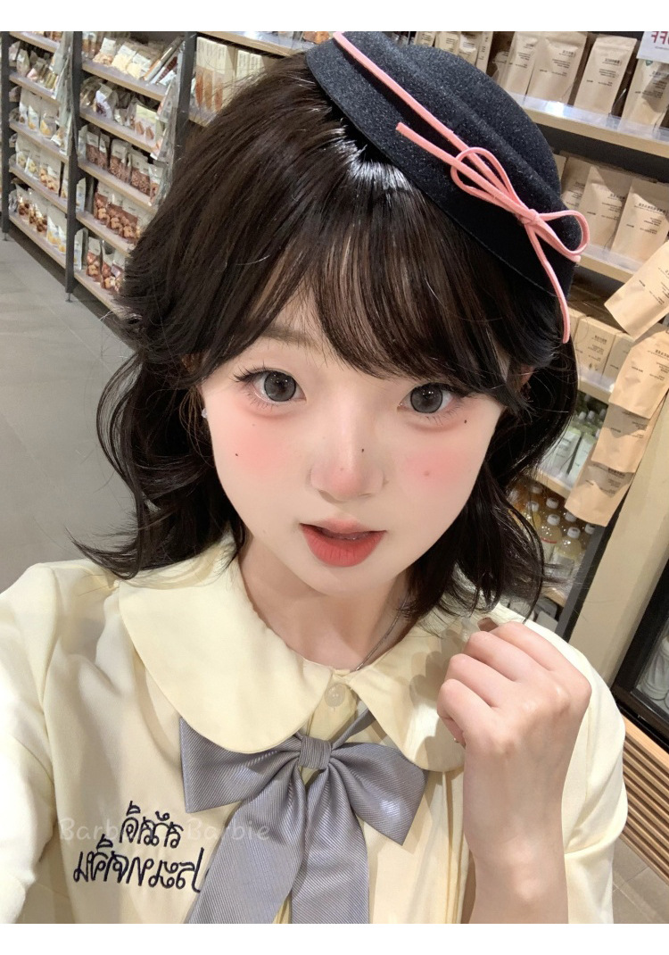 韩系可爱黑色丝绒蝴蝶结礼帽甜美少女jk圆顶贝雷帽女水手海军帽子详情9