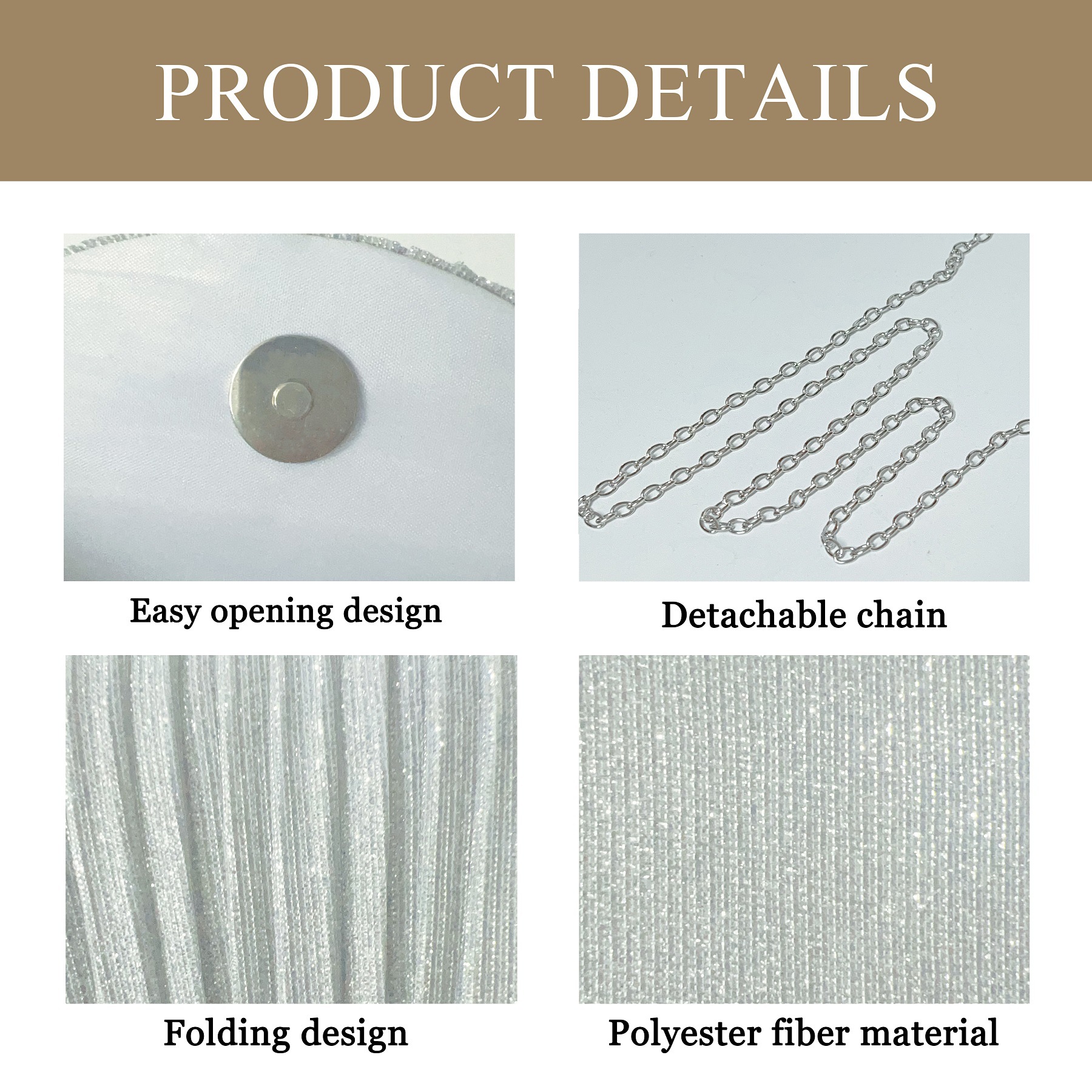 女士银色晚宴褶皱闪亮高级感手拿包晚装包礼服手包女士婚礼女包详情3