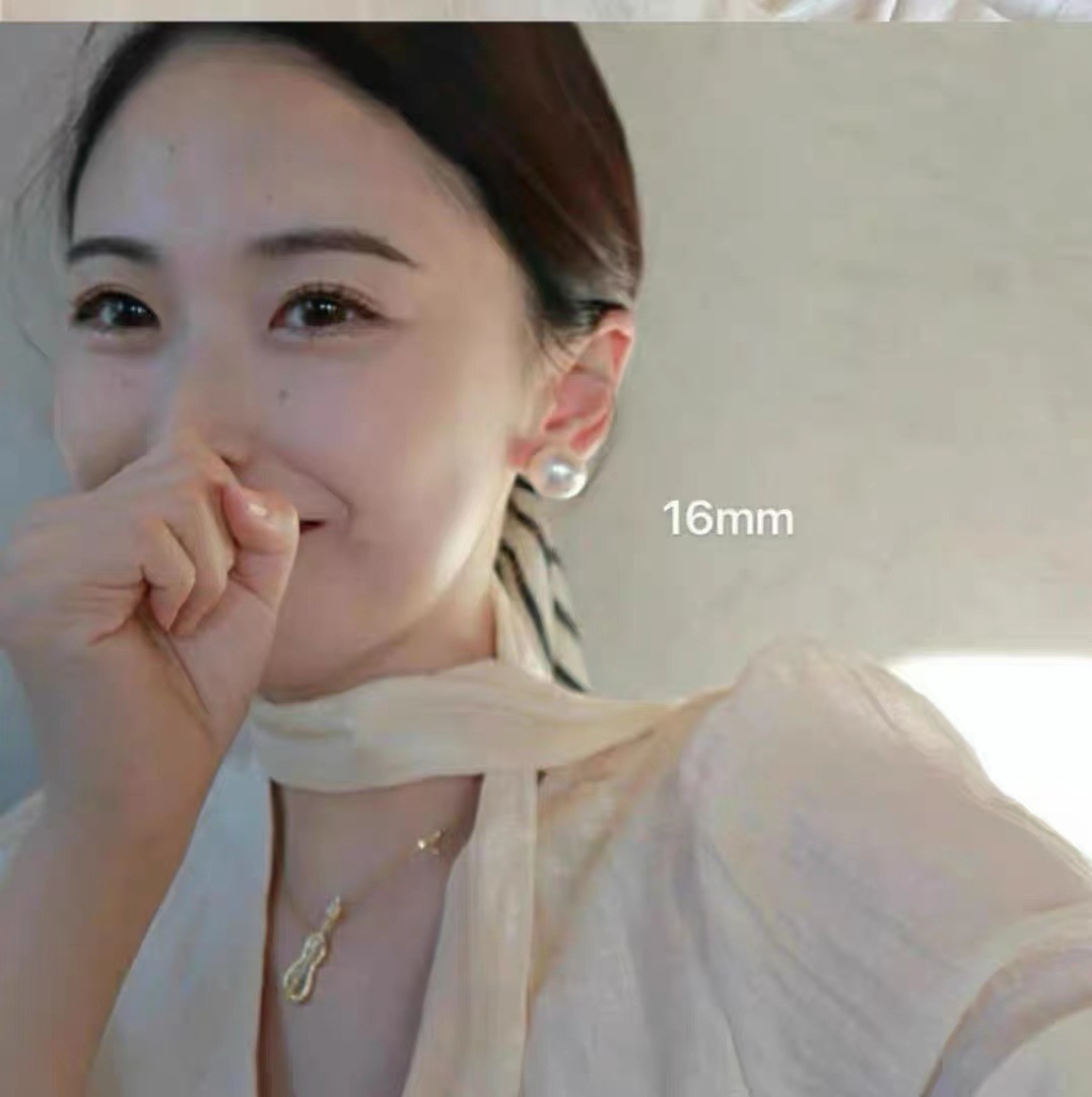 复古气质超大颗馒头珍珠耳钉女S925银针高级感轻奢贝珠椭圆冷淡风详情3