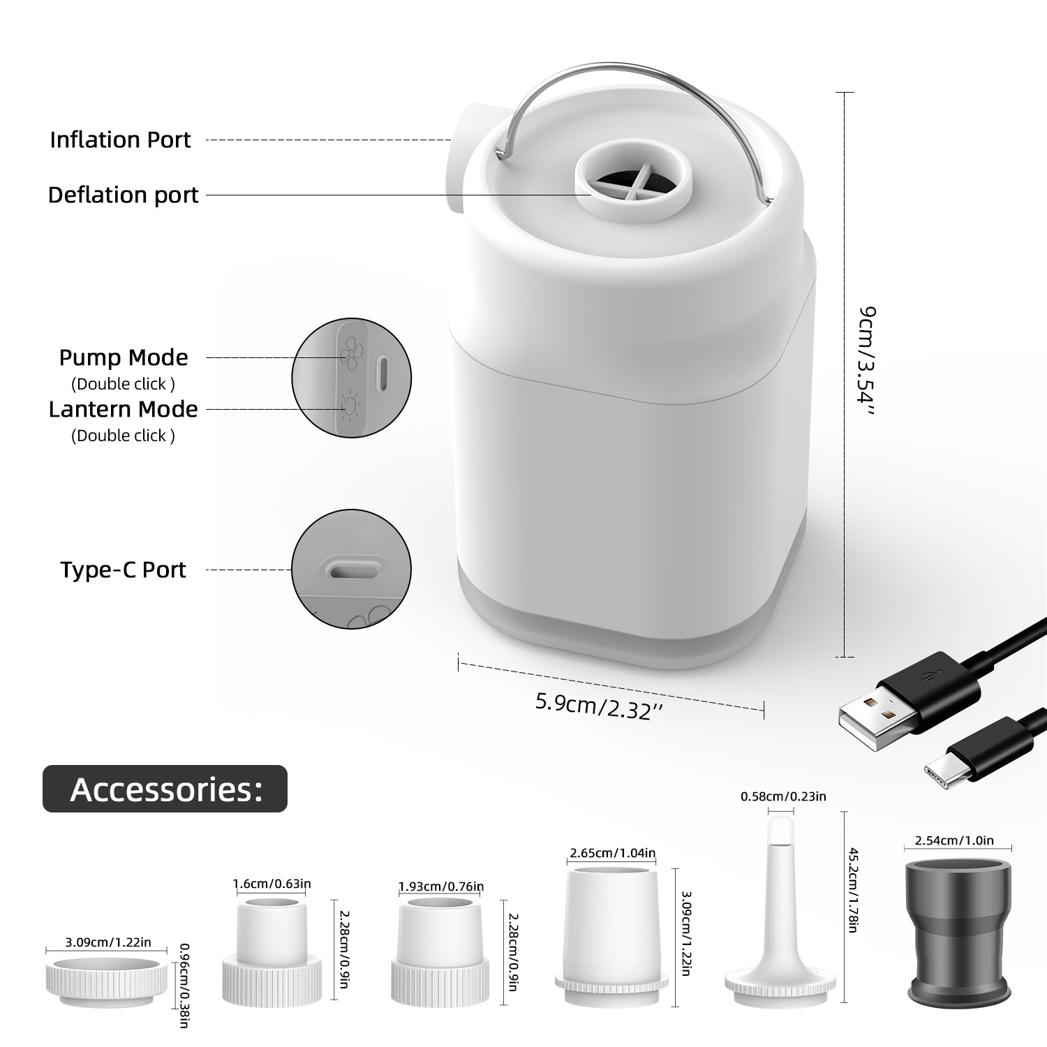 usb户外多功能便携电动迷你带照明带灯锂电气垫无线抽充气泵详情2