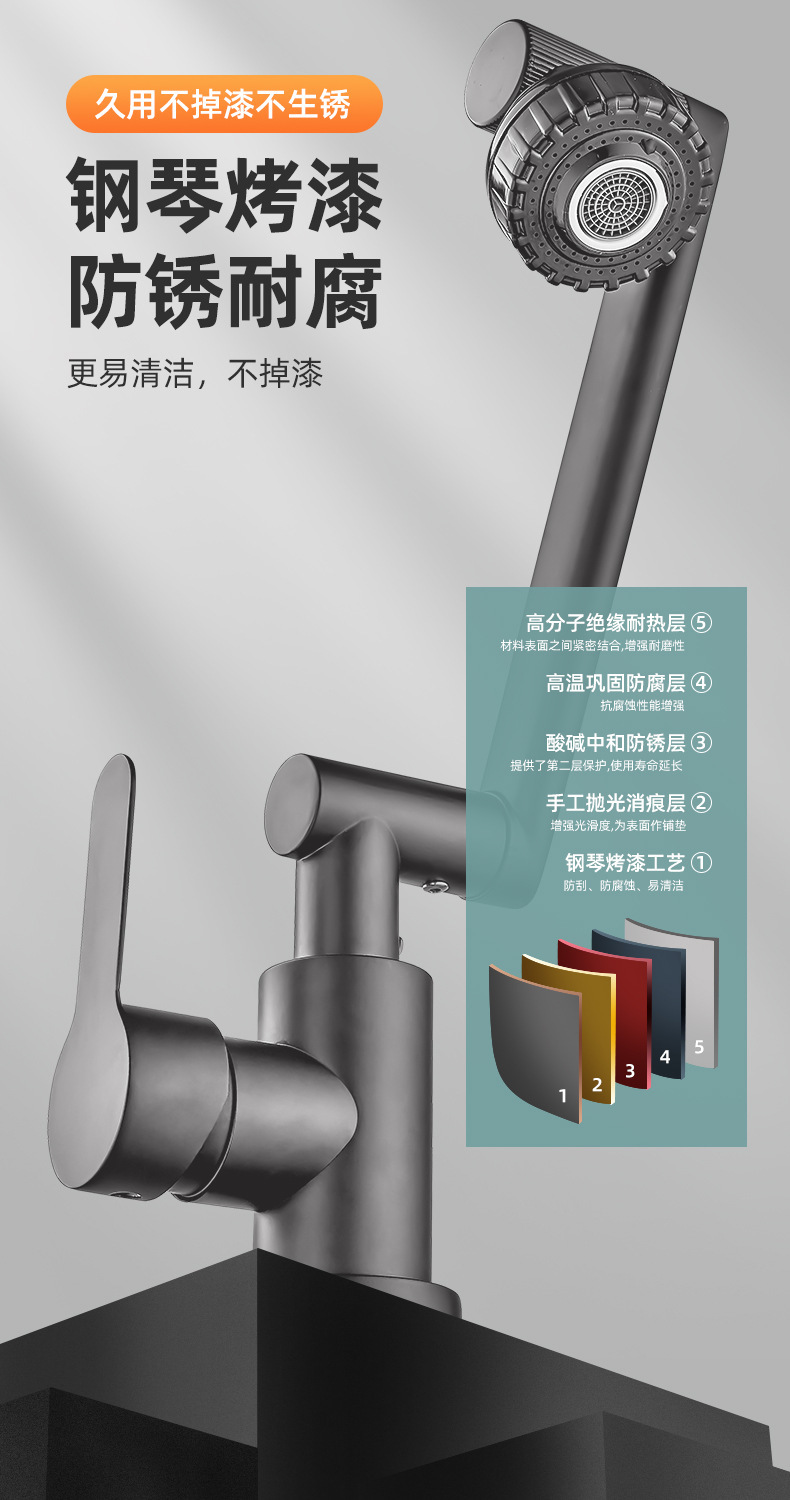 万向旋转机械臂水龙头冷热两用家用厨房卫生间洗手洗脸盆增压龙头详情11