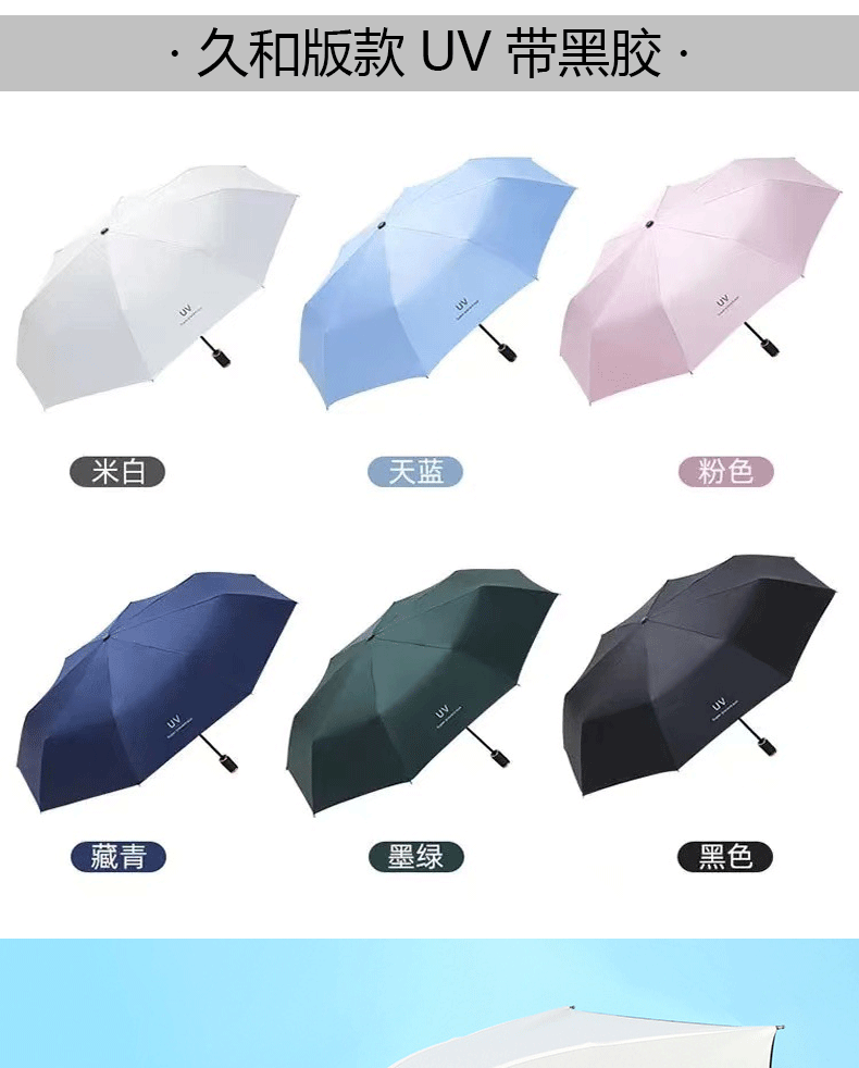 Automatic UV umbrella advertisement, sunshade umbrella, black rubber folding umbrella, sun protection umbrella, UV protection wholesale, can be printed with LOGO pic 9
