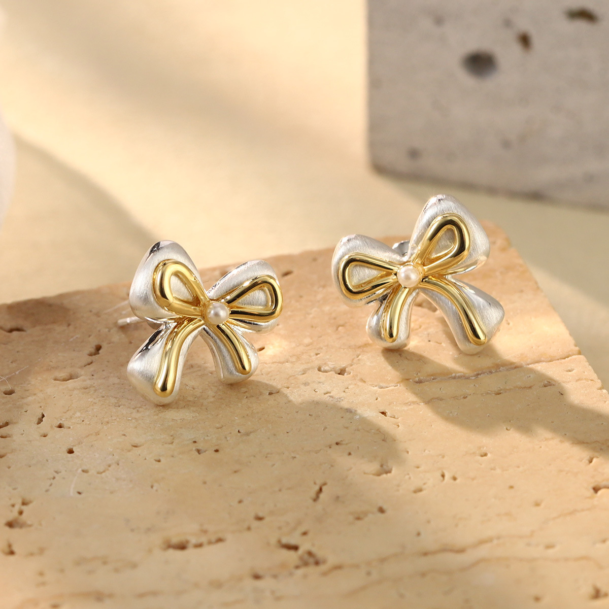 French geometric metal minimalist earrings with an irregular texture, white lava ring and enamel adjustable joints pic 41