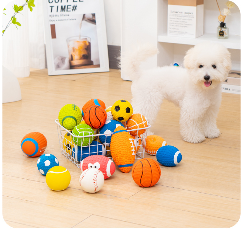 Latex toys, sound-making high-elastic cotton-filled latex pet football, sound-making football, dog teething toy ball pic 12