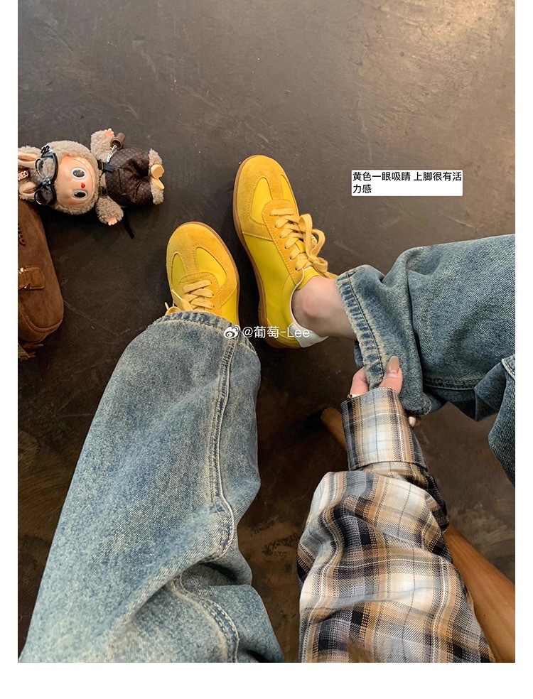 葡萄妈同款系带拼色圆头百搭舒适休闲真皮板鞋增高德训鞋女小白鞋详情19