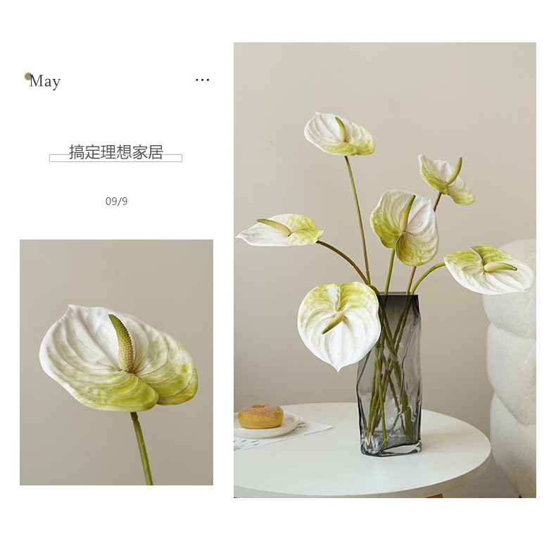 红掌花家居绿植盆栽装饰单支仿真植物插花材料配件3D打印手感仿真枝叶办公文化园艺装饰详情14