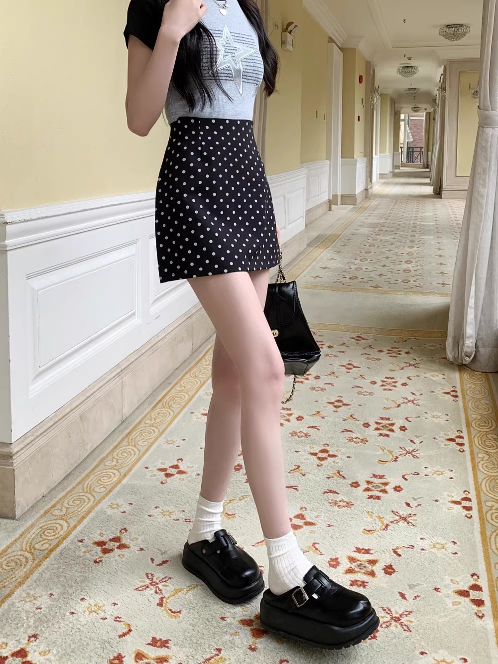 东大门女装2024春款波点半身裙女通勤百搭高腰包臀裙a字西装短裙详情33