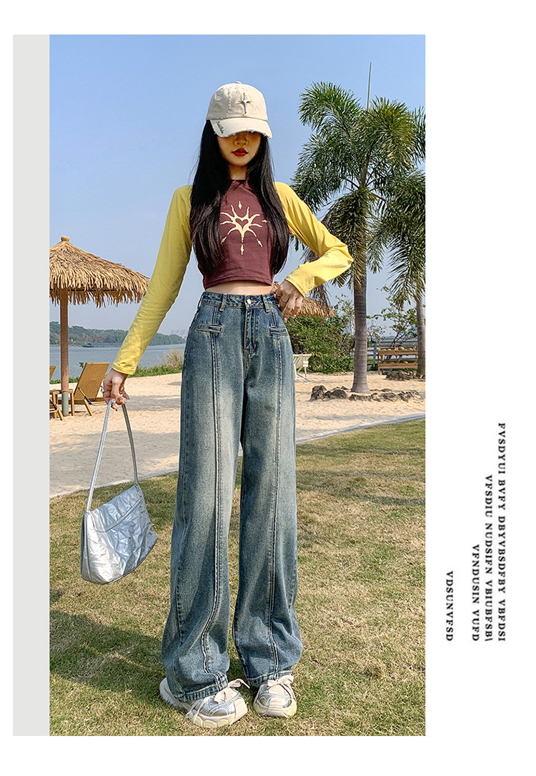 The new high-waisted, loose-fitting straight-leg jeans for women in the spring of 2024 are fashionable and versatile pic 16