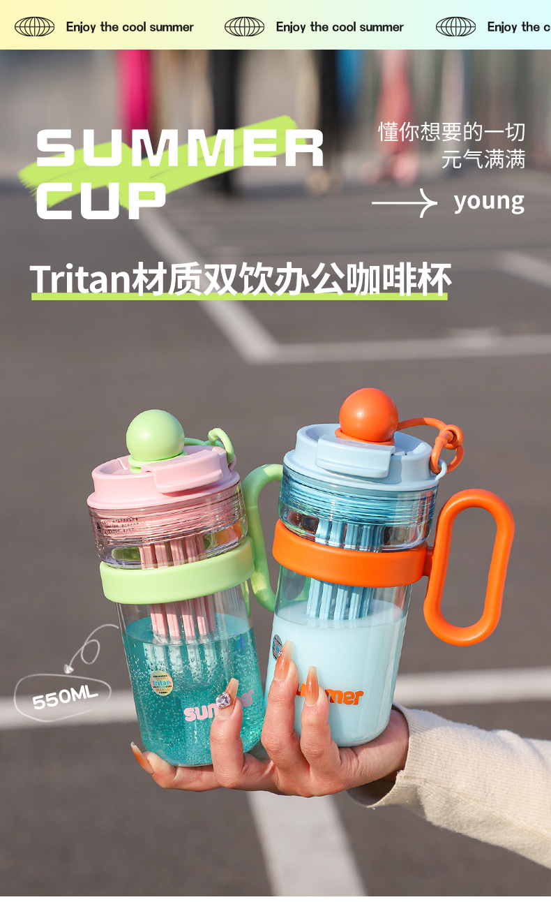 原创Tritan夏季高颜值吸管水杯女生泡茶杯办公家用奶茶咖啡塑料杯详情13