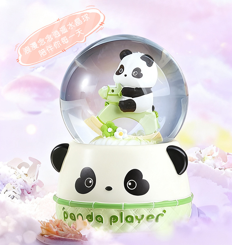 圣诞雪花球水晶球音乐盒木马熊猫女生新年节礼物飘雪摆件工艺品详情17