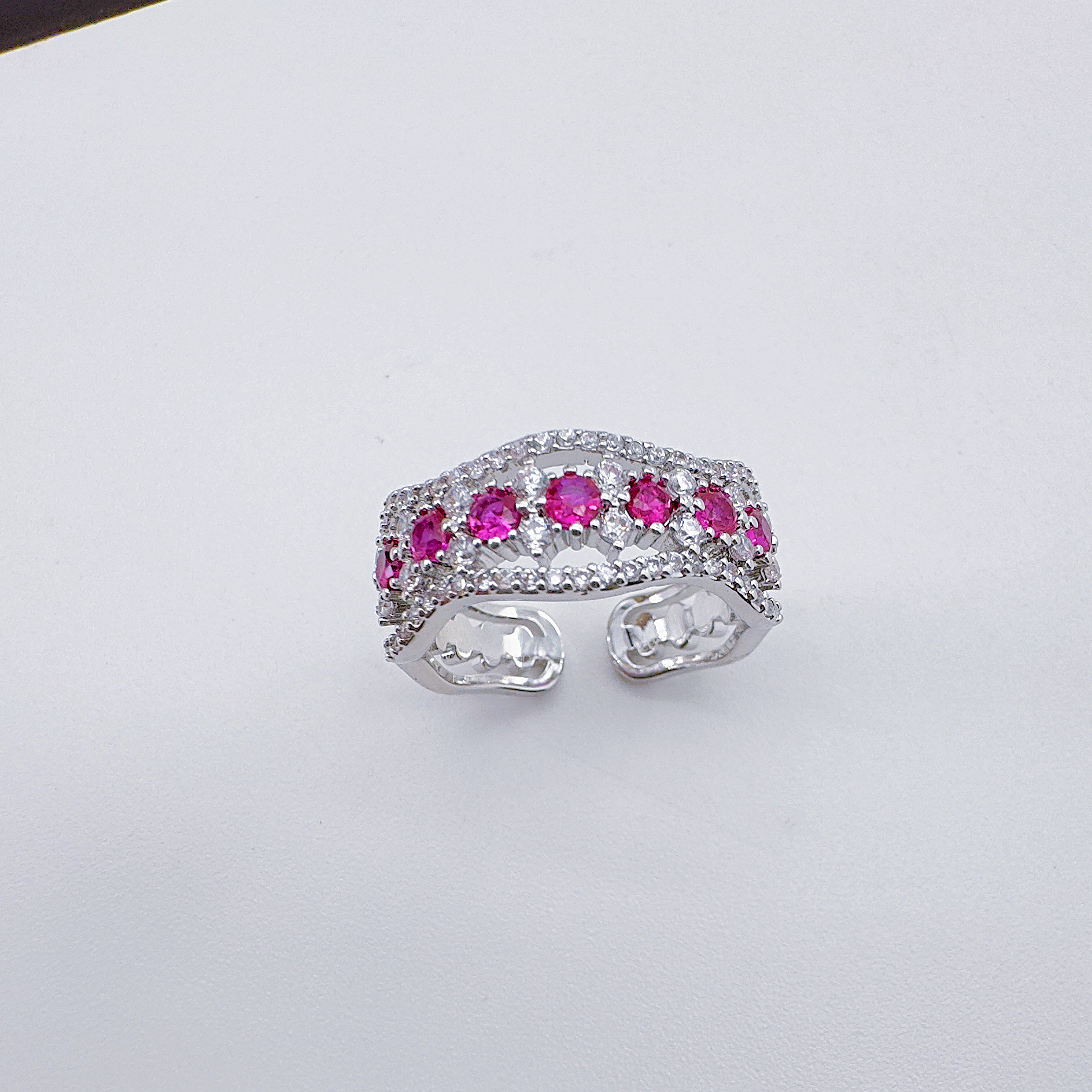 Celeste orfebrería europa y américa ligera extravagancia rojo con circonitas abiertas anillo de nicho diseño moda alta clase sentido brillo anillo pic 14
