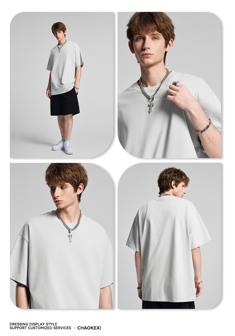 CKX2026夏季美式275g高品质潮牌纯棉t落肩纯色男潮青少年短袖T恤详情69