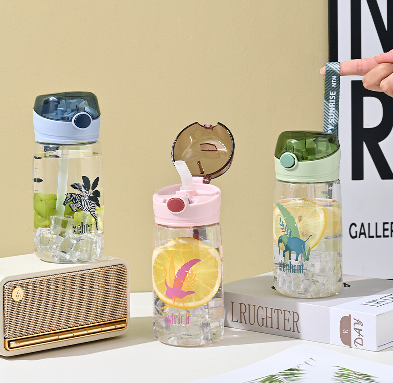 吸管水杯ins风图案爆款塑料水杯耐高温刻度学生杯子批发简约水壶详情10