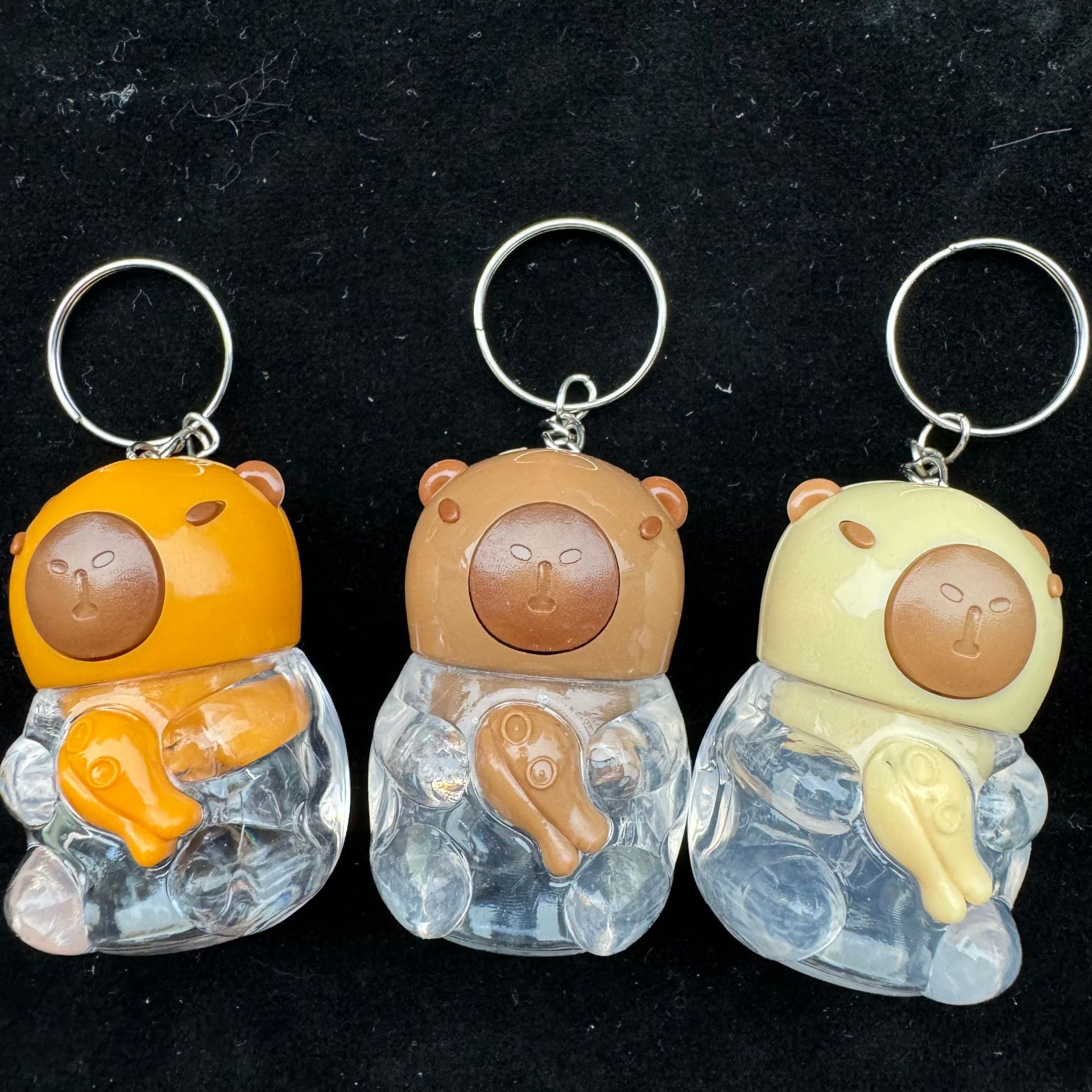 Macaron cartoon bear quicksand keychain pendant shell-shaped small item pic 1