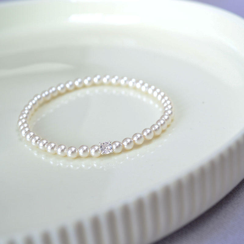 法式优雅小众设计仿家高亮珍珠闪钻日常简约气质弹力手链戒指女详情3