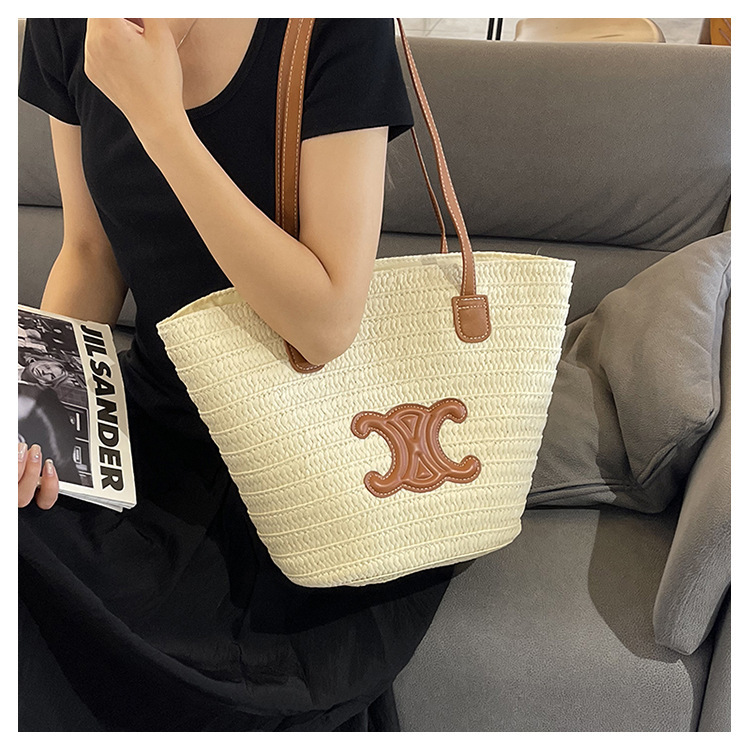 单肩草编包女士手提包大容量夏日旅游沙滩包手工编织菜篮子腋下包详情35