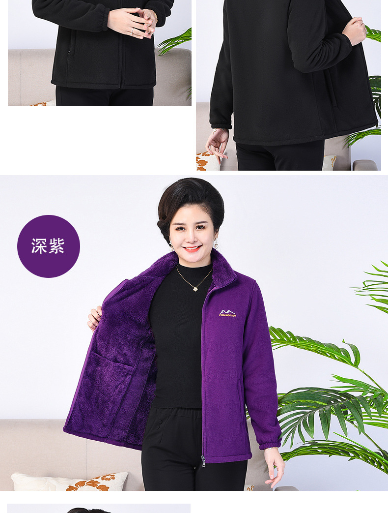 中老年女装秋冬加厚摇粒绒开衫卫衣上衣外套休闲大码抓绒衣妈妈装详情15