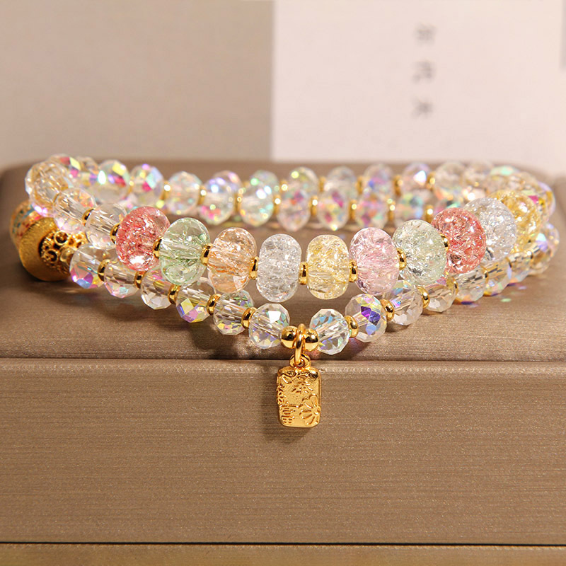 New Chinese-style white crystal double-loop bracelet for women, light luxury, niche and high-end feel, ice abacus beads stacked crystal bracelet pic 4